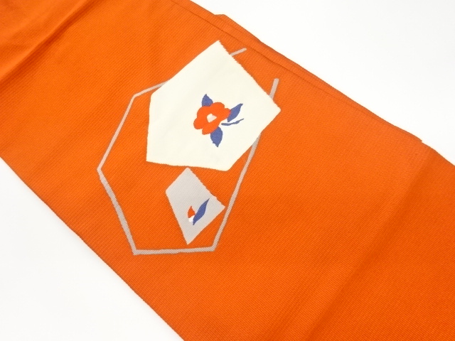 リサイクル　椿模様織出し名古屋帯